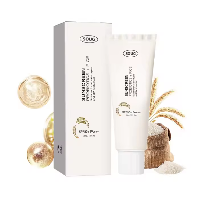 SPF50 + protector solar probiótico de arroz, protección de la piel, maquillaje hidratante refrescante, crema de protección solar, protector solar Facial resistente a los rayos UV - 1