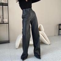 Pantalones de pierna recta de Pu para mujer de cintura alta para primavera y otoño, calidad sólida, elegantes y elegantes - details 3