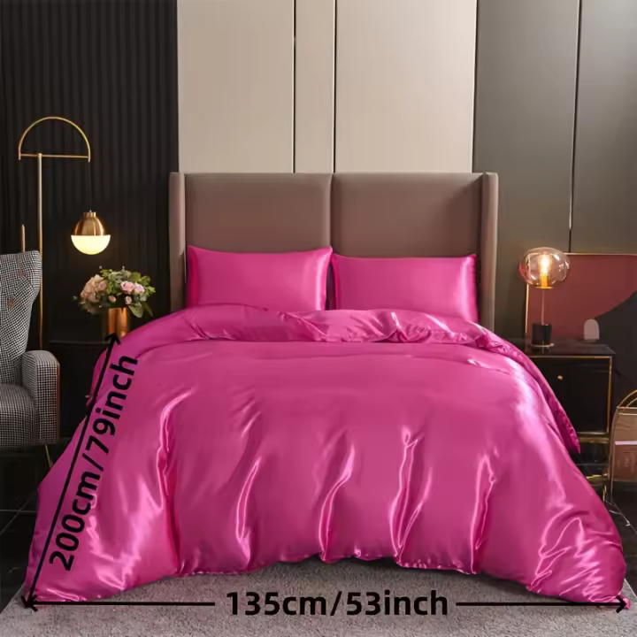 Juego de funda de edredón de satén, suministros de ropa, fundas de almohada edredón 1 funda de + 2, 3 piezas - 1