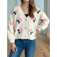 Suéteres de punto elegantes para mujer con cuello en V, flores bonitas, corte holgado, perfecto para citas - details 2