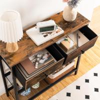 Consola de Estilo Industrial de 75cm con 2 Cajones Tela, Aparador, Sofá, Entrada, Salón, Pasillo, Marrón Vintage y Negro - details 5