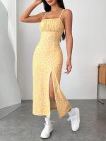 Vestido de estilo simple de mujer cintura alta tirantes delgados falda media y larga - details 11