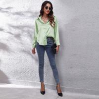 Blusa de satén con botones para mujer, camisa informal holgada de manga larga para oficina y trabajo, 17 colores - details 15