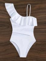 TRE de malla con contraste de borde con volantes, bañador de baño de una pieza para mujer 2025, ropa deportiva de playa - details 8
