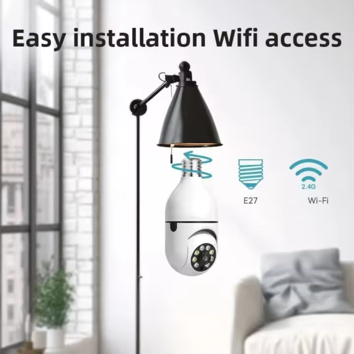 Cámara de seguridad con bombilla, videocámara inalámbrica de 1080P, WiFi, 360 grados, detección de movimiento, para exteriores - 1