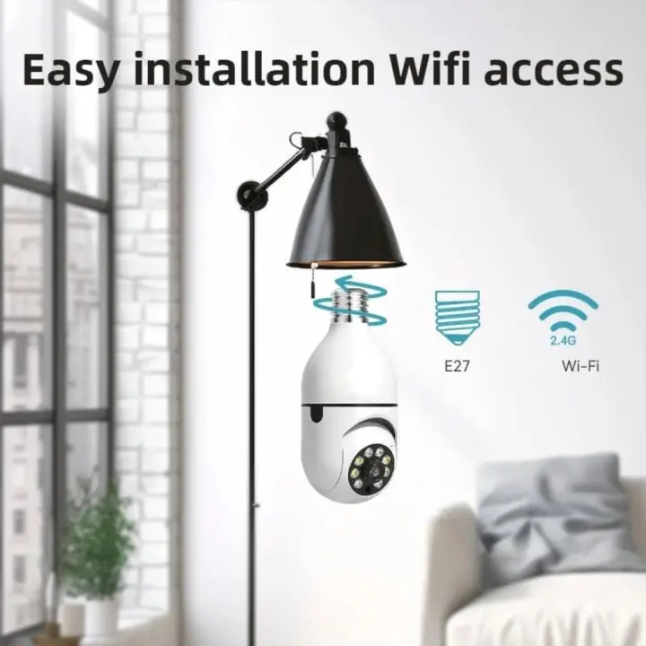 Cámara de seguridad con bombilla, videocámara inalámbrica de 1080P, WiFi, 360 grados, detección de movimiento, para exteriores - 1