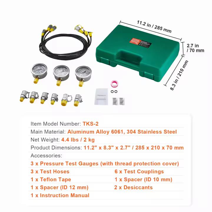 SucceBuy Kit de prueba de presión hidráulica, juego portátil para excavadoras y maquinaria de construcción - 1