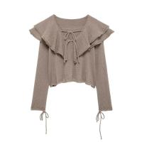 OUWU- Blusa Corta de Punto de Crochet con Volantes en Cascada y Cuello en V a la Moda para Mujer, Camisa Informal para Mujer, Blusas Cortas Elegantes - details 0