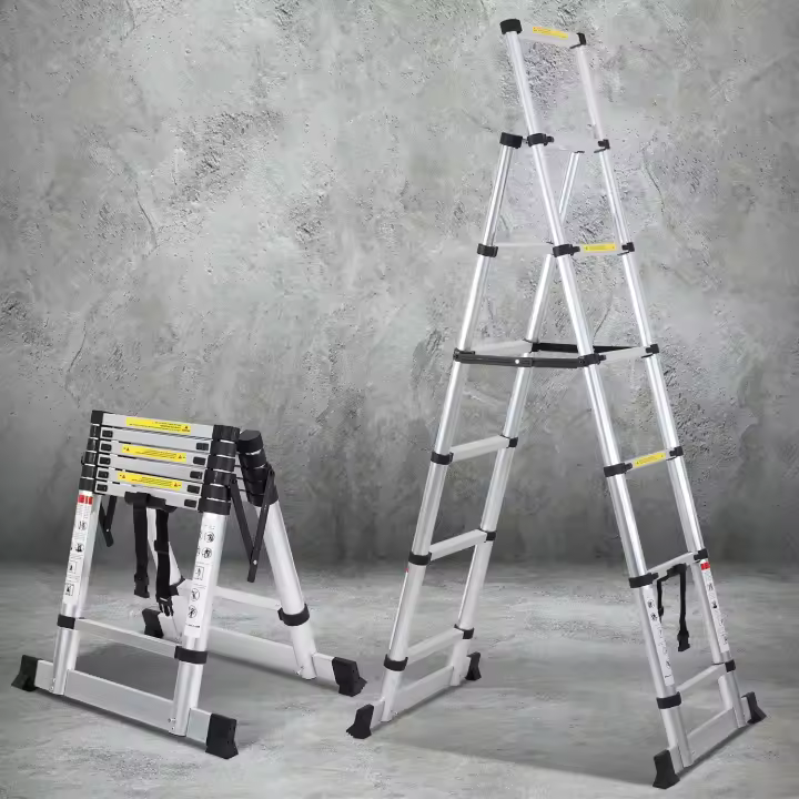 Escalera telescópica de aluminio, 4,4 m, extensible, antideslizante, multiusos, escalera telescópica extensible, 150 kg de carga - 1