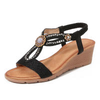 Sandalia Cómodas Nuevas Sandalias De Diamantes De Agua De Moda Zapatos De Mujer con Tacón Inclinado De Fondo Grueso - details 1