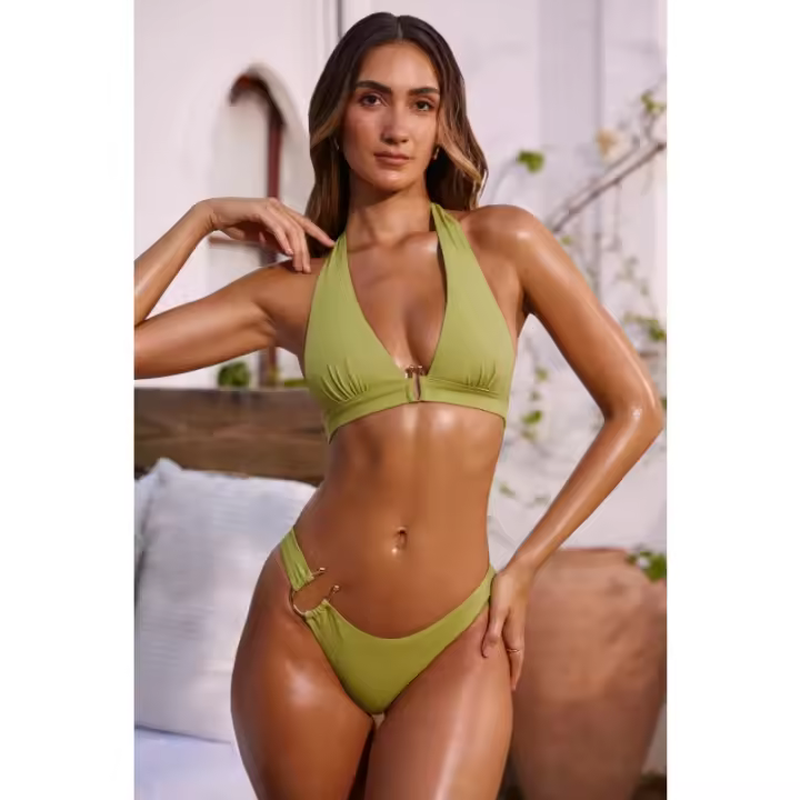 Conjunto de Bikini Sexy sin Espalda para Mujeres 2024 Estilo de Baño de Playa de Poliéster con Patrón Sencillo No se Pide Devolución - 1