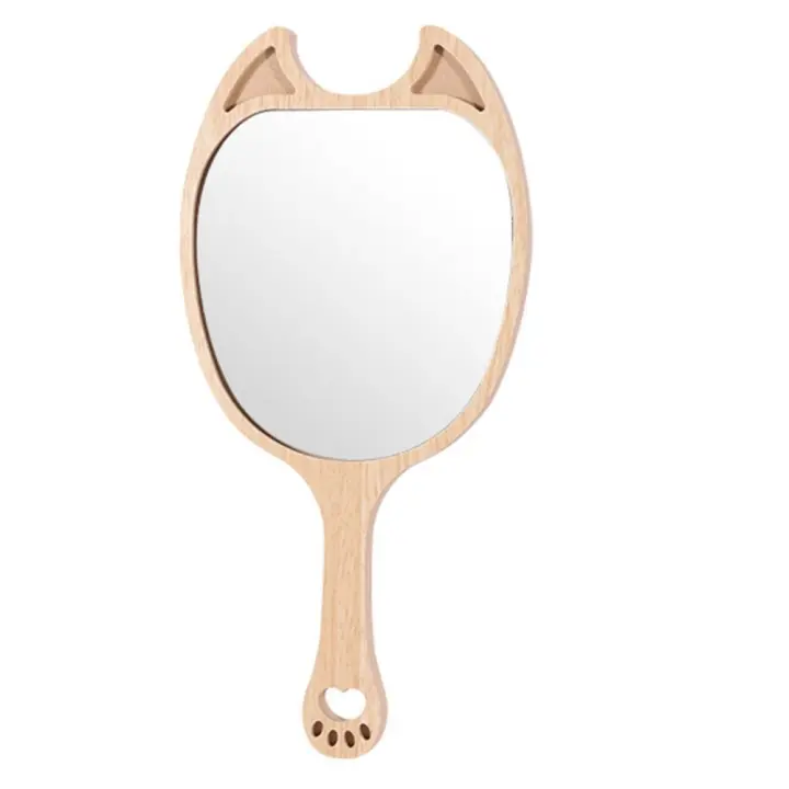 Espejo de maquillaje creativo con mango de un solo lado con orejas de animales, espejo de mano, espejo cosmético hecho a mano para el hogar, decoración del hogar - 1