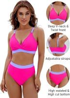 Traje de baño de dos piezas con bloques de color para mujer Bikini sexy con control de barriga y cintura - details 16