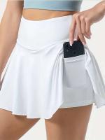 Faldas plisadas de tenis de cintura alta de Color sólido para mujer, falda corta deportiva de secado rápido con bolsillo interior para correr - details 1