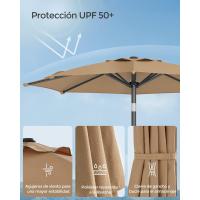 Sombrilla de Jardín 300 cm, UPF 50+, Parasol, 30 ° de Inclinación en dos Direcciones, con , para Patio, Terraza, , Piscina, sin Base, Beige GPU30BE - details 45