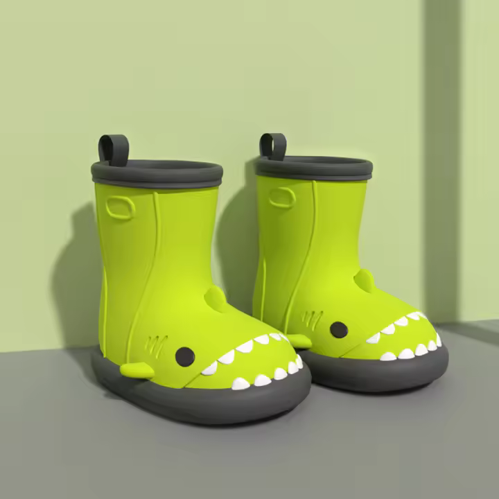 Botas de lluvia antideslizantes de suela blanda con dibujos animados de tiburón padre-hijo para bebé, niña y niño. - 1