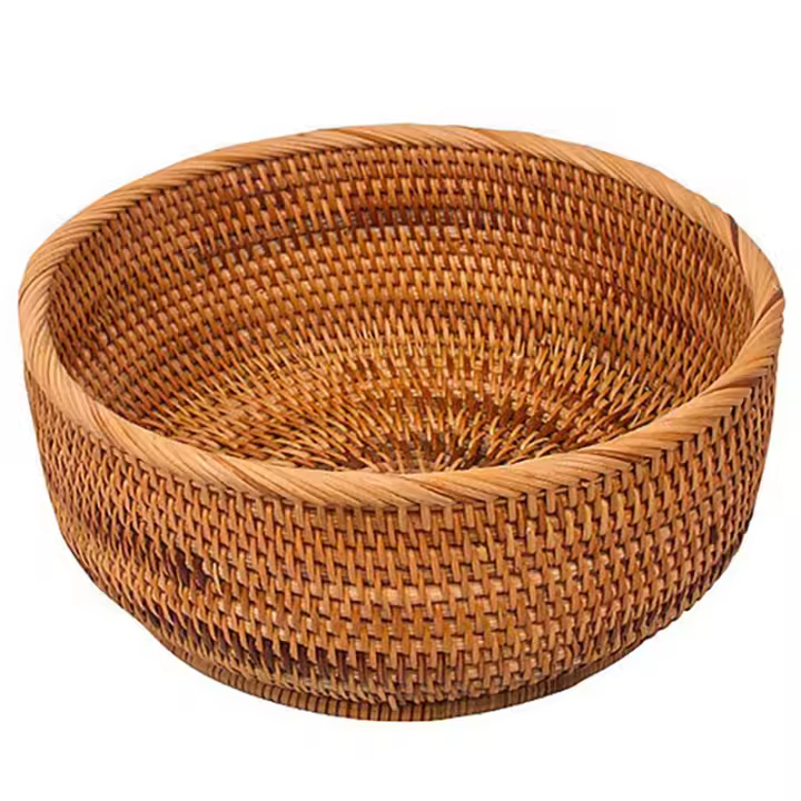 Cesta redonda de mimbre Natural para fruta, bandeja para servir pan de mesa, cuencos de almacenamiento de alimentos (grande, 1 piezas) - 1