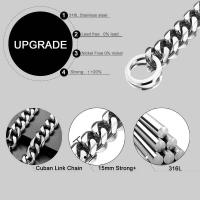 Collar para perro, eslabón cubano de 15 mm de ancho, plateado para perros, cadena antideslizante de entrenamiento para mascotas de metal de acero inoxidable suave y fuerte - details 8