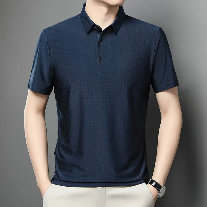 Polo de Sedoso de Hielo de Verano Camiseta de Negocios Casual con Cuello Redondo - 1