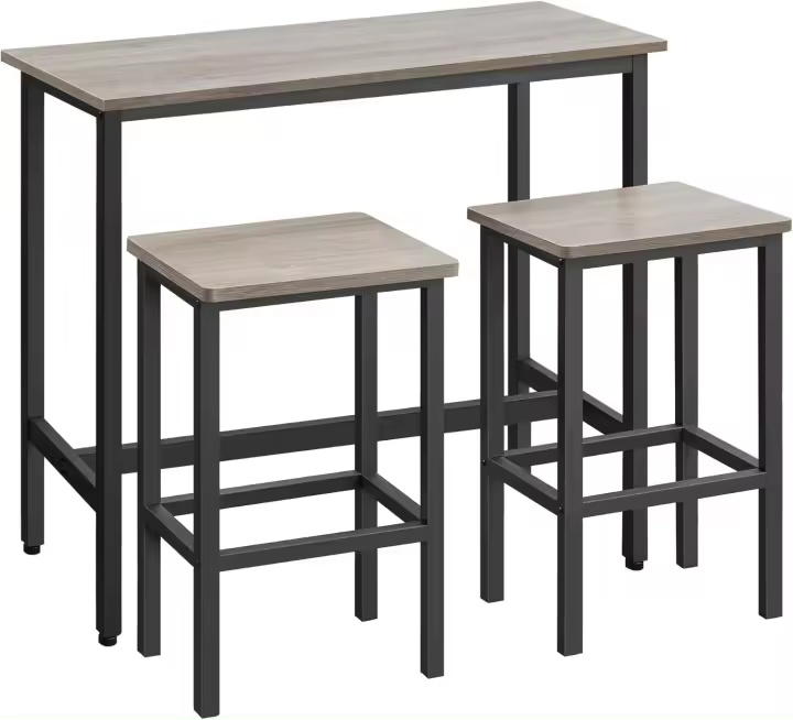 Juego de Mesa y Taburetes de Bar, Mesa de Desayuno con 2 taburetes, Marco de Acero, Industrial, Marrón Rústico y Negro Tinta LBT218B01 - 1