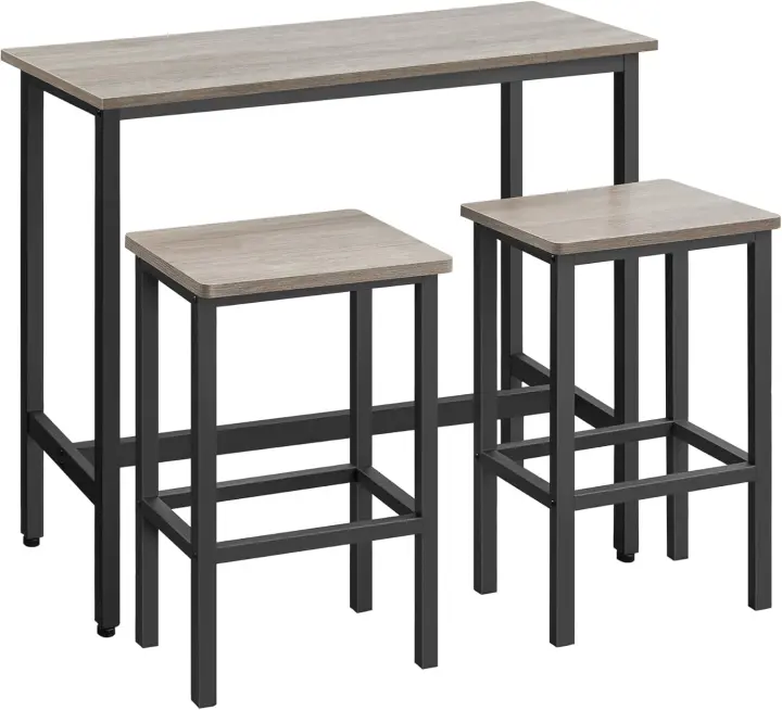 Juego de Mesa y Taburetes de Bar, Mesa de Desayuno con 2 taburetes, Marco de Acero, Industrial, Marrón Rústico y Negro Tinta LBT218B01 - 1