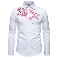 Camisa à manches longues brodée de fleurs exquises pour hommes, chemises de bureau monocromos décontractées, chemise de boîte de noche de fiesta masculino, mode printanière - details 1