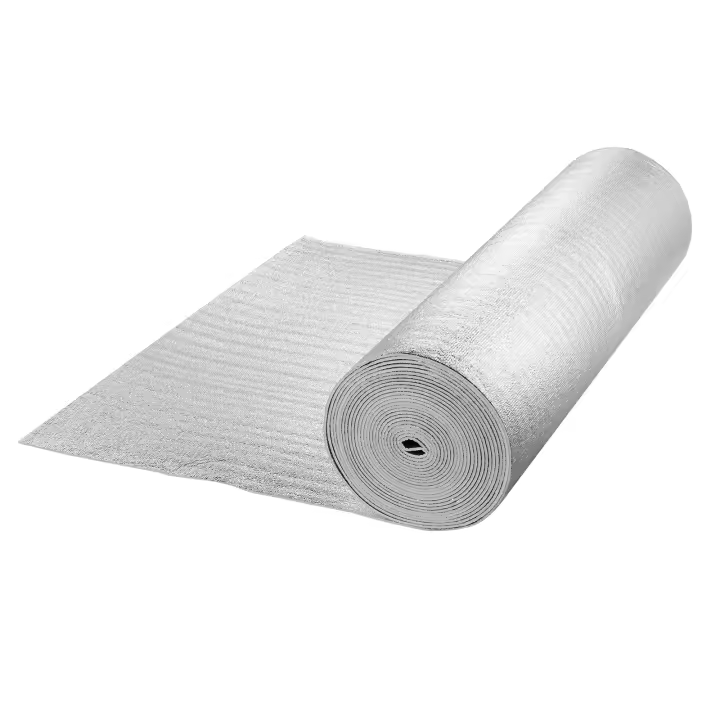 SucceBuy Rollo de aislamiento reflectante doble, barrera radiante con núcleo de espuma, 5,5 mm, 48 pulgadas x 50 pies, lámina de aluminio de doble cara, protector reflectante de calor de espuma EPE, rollo de aislamiento térmico para ventana, techo de RV - 1