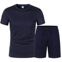 Camiseta de baile transpirable de 2 piezas de manga corta para hombre, pantalones cortos deportivos, color sólido informal - details 3