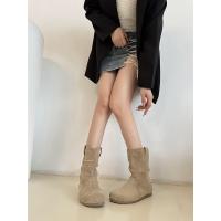 2025 otoño e invierno nuevas botas cortas de punta redonda aumento de altura interior retro pila de viento perezoso botas de caballero occidental mujeres. - details 5