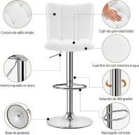 Juego de 2 taburetes de bar, taburete de altura ajustable de 92,5-113 cm, taburete industrial de metal, silla de cocina, taburete alto para cocina, bar, comedor, blanco. - details 6