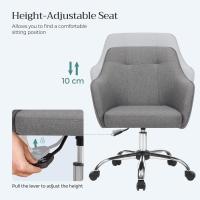 Silla de estudio, giratoria, altura ajustable, carga de 110 kg, marco de acero, tela de algodón-lino transpirable, para estudio, dormitorio, marrón OBG019K01 - details 54