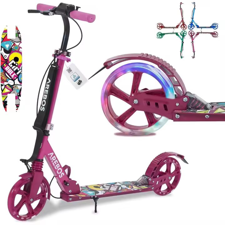 Patinette de Rosa Regulable en Altura Plegable con Correa de Transporte Ruedas LED - 1
