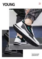 Hombres de moda y de moda, superficie de zapato de malla de Pu de suela suave y ligera, caminar al aire libre, zapatos deportivos casuales negros para hombres - details 4