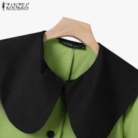 ZANZEA moda verano cuello de solapa vestido veraniego de manga corta Vestidos de oficina para mujer 2025 Casual Patchwork Vestidos de vacaciones bata Mujer - details 11