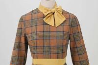 Vestido Midi de Cuello Alto con Lazo de Cuadros Retro Moda de Invierno para Mujeres Hepburn - details 10