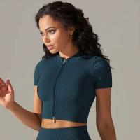 Hamidou-Camiseta deportiva con cremallera para mujer, Top elástico ajustado y transpirable, ropa deportiva para gimnasio, correr y Yoga - details 28