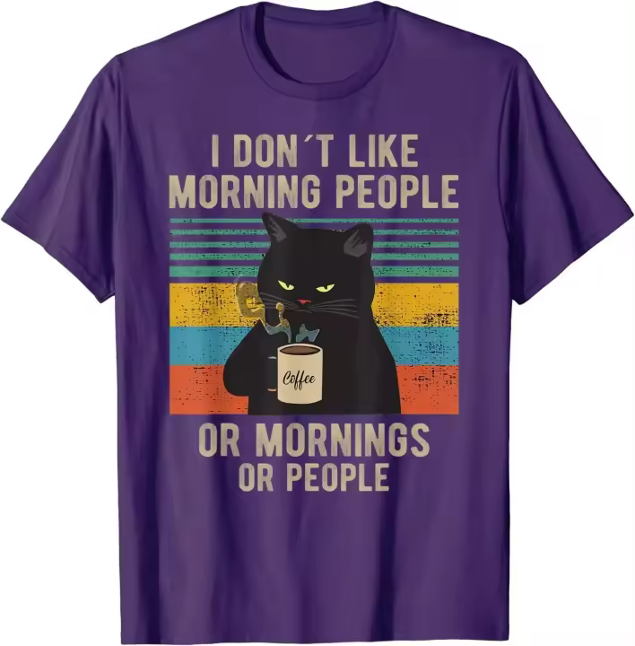 I Hate Morning Mornings and People Coffee Cat Camiseta Gráfica Camisetas para Hombres Mujeres Adolescentes Casual Algodón Diario - 1