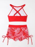 Bañador estampado de cintura alta para mujer, Bikini de cuello alto con cordón, ropa de baño femenina, ropa de playa 2024 - details 20