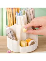 Organizador de papelería de escritorio 5 ranuras caja de almacenamiento de papelería 360 grados giratorio lindo lápiz taza olla para oficina en casa escuela - details 9