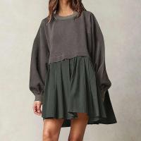 Sudadera informal de otoño con bloques de Color para mujer, Vestido corto holgado de manga larga con cuello redondo, Jersey plisado a la moda, Tops, Vestidos - details 4
