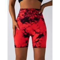 Pantalones cortos deportivos de cintura alta con pliegues y estampado Tie Dye para mujer, pantalones cortos informales ajustados, cómodos y transpirables sin costuras para entrenamiento de yoga y gimnasio - details 2