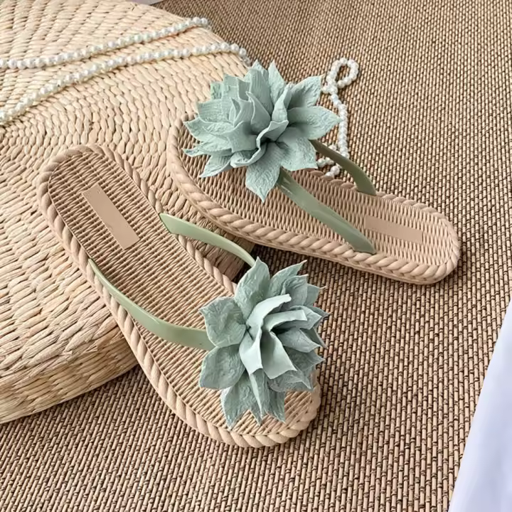 Dulce vacaciones flor chanclas antideslizantes planas sandalias de playa zapatos impermeables vacaciones playa zapatillas niñas - 1