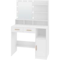 Mesa de Maquillaje con Espejo y LED Regulables Diseño de Cajón y Armario con 3 Escritorios y 4 Compartimentos Abiertos Blanco DT32503X - details 7