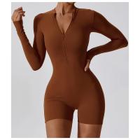 Mono deportivo de manga larga con cremallera frontal para mujer, mono con control de barriga, pantalones cortos de yoga, mono deportivo de una pieza - details 12