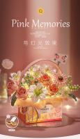 Mini Rose Bundle Building Block DIY Flower Basket, ladrillo decorativo para el hogar con luz, lindo juguete de regalo - details 3