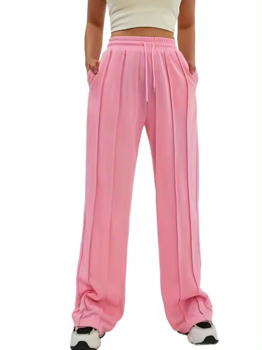 Pantalones deportivos de pierna ancha para mujer con cintura, pantalones rectos grises para, elástico cómodo - 1
