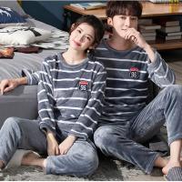 Pijamas de Pareja de Vellón de Coral Grueso Ropa de Casa Cálida para Invierno con Tela de Cara Acolchada para Hombres y Mujeres - details 5