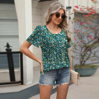 BUNO-2025 Nueva camisa de verano 2025 para mujer, ropa para mujer, blusa con cuello en V, Tops de manga corta a la moda, blusas holgadas con estampado Floral a rayas para mujer - details 9