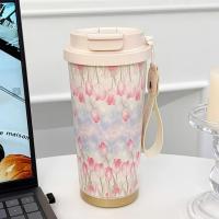 Termo portátil de acero inoxidable con diseño de flores, a prueba de fugas, capacidad de 500 ml, con pajita, doble pared, para viaje y uso en el coche. - details 2