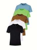 Camisetas de algodón cómodas y sólidas para hombre, camisetas informales transpirables de manga corta para uso diario en verano, 5 uds. - details 84